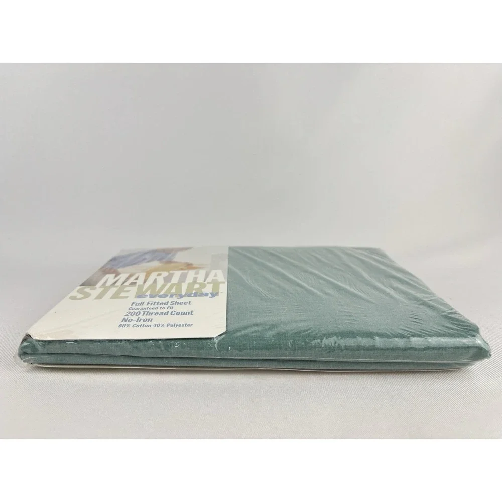 Vintage Martha Stewart Everyday Green Leaf Denim Full Fitted Sheet 1997 NOS